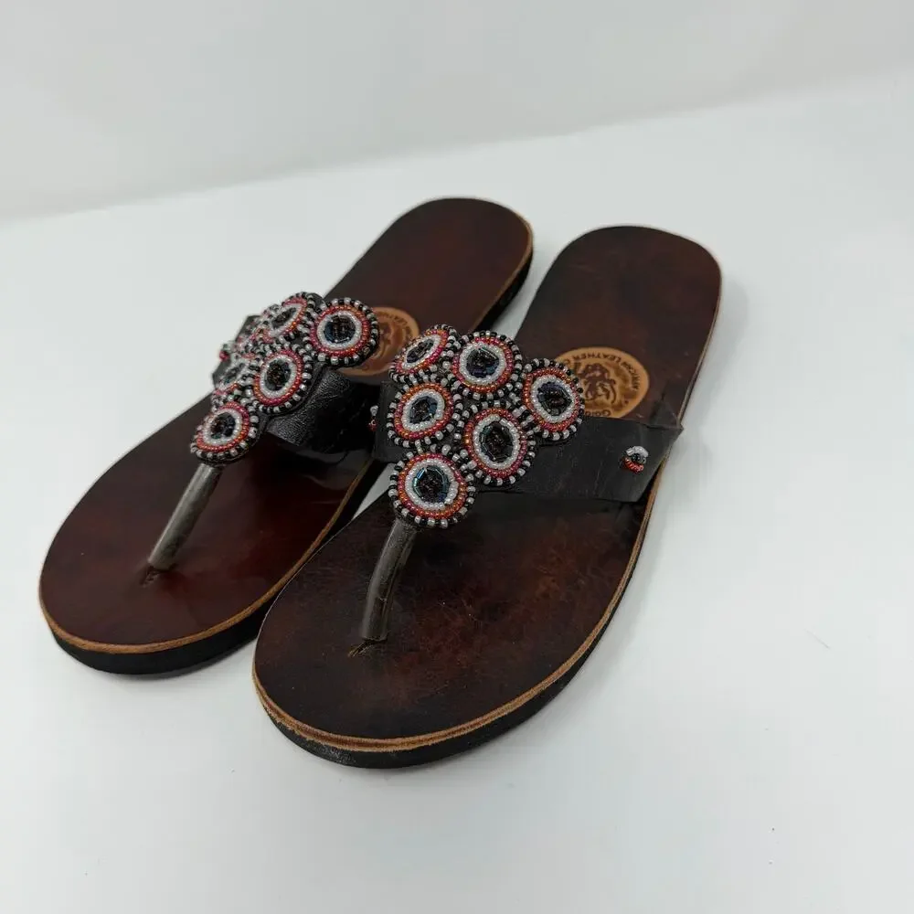 GoldRock African Leather Beaded Sandals Women’s est. 7.5